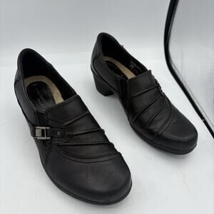 Earth Origins Loafers Womens Size 6.5 M Roxanne‎ Black Leather Buckle Block Heel